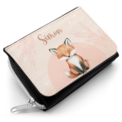 GRAVURZEILE Bedruckte Kinder Geldbörse - Tiere Fuchs - Personalisiert mit Namen - Portemonnaie mit Reißverschluss für Taschengeld - Geschenk zur Einschulung - Geldbeutel für Jungen & Mädchen von GRAVURZEILE
