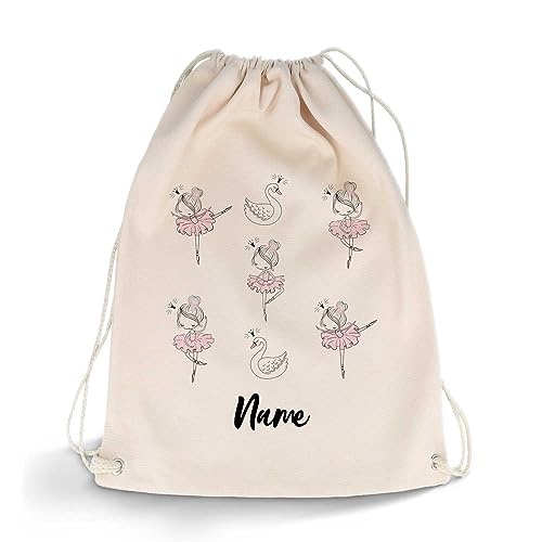 GRAVURZEILE Bedruckter Turnbeutel - Ballerina & Wunschname - Sportbeutel Rucksack Daypack Gymbag mit Kordelzug - für Schule und Freizeit Sport - für Kinder Jungen & Mädchen - 12 Liter 33x45 cm von GRAVURZEILE