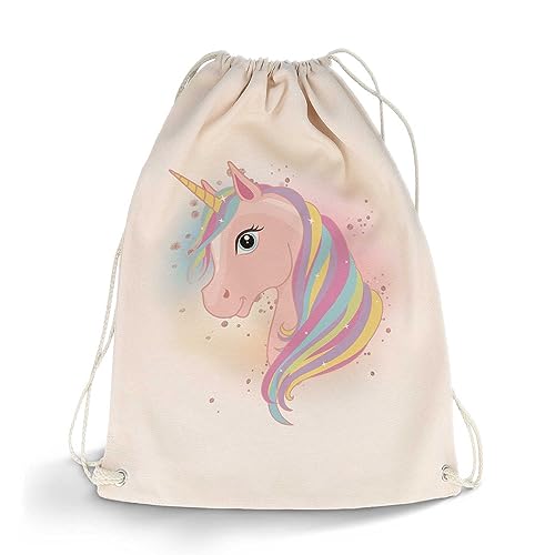 GRAVURZEILE Bedruckter Turnbeutel - Einhorn Design - Sportbeutel Rucksack Daypack Gymbag mit Kordelzug - für Sport & Freizeitaktivitäten - für Kinder Mädchen - 12 Liter 33x45 cm von GRAVURZEILE