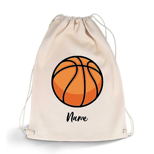 GRAVURZEILE Bedruckter Turnbeutel - Sportball Design & Wunschname - Sportbeutel Rucksack Daypack Gymbag mit Kordelzug - für Schule & Freizeit Sport - für Jungen & Mädchen - Farbe: Basketball von GRAVURZEILE