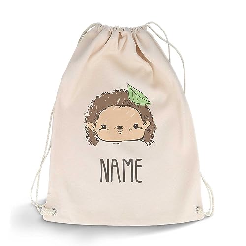 GRAVURZEILE Bedruckter Turnbeutel - Tier mit Wunschnamen - personalisiert mit Namen - Sportbeutel Rucksack Daypack Gymbag mit Kordelzug - für Sport & Freizeit - 12l 33x45 cm - Farbe: Igel von GRAVURZEILE