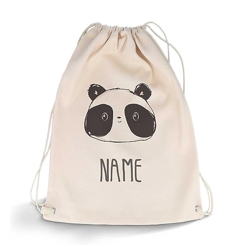 GRAVURZEILE Bedruckter Turnbeutel - Tier mit Wunschnamen - personalisiert mit Namen - Sportbeutel Rucksack Daypack Gymbag mit Kordelzug - für Sport & Freizeit - 12l 33x45 cm - Farbe: Panda von GRAVURZEILE