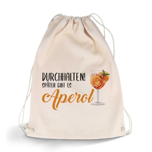 GRAVURZEILE Bedruckter Turnbeutel mit Aperol Spritz Motiv - Durchhalten später gibt es Aperol - Aperol Geschenk für Männer, Frauen, Freundin - Geschenk für Aperol Liebhaber - 12 Liter 33x45 cm von GRAVURZEILE