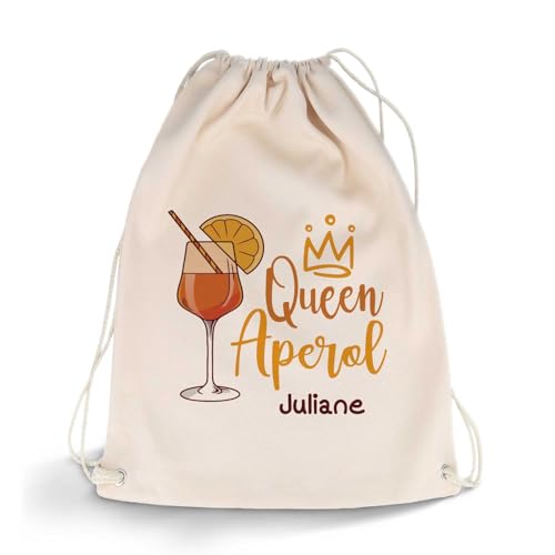 GRAVURZEILE Bedruckter Turnbeutel mit Aperol Spritz Motiv - Queen Aperol - Personalisiert mit Name - Aperol Geschenk für Männer, Frauen, Freundin - Geschenk für Aperol Liebhaber - 12 Liter 33x45 cm von GRAVURZEILE