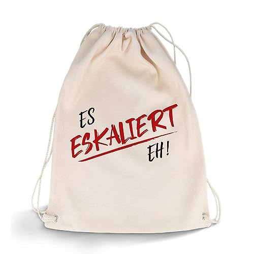 GRAVURZEILE Bedruckter Turnbeutel mit Spruch - Es eskaliert eh! - Sportbeutel Rucksack Daypack Gymbag mit Kordelzug - für Sport Party Festival Alltag & Freizeit - 12l 33x45 cm von GRAVURZEILE