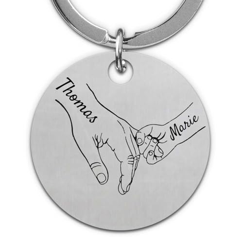 GRAVURZEILE - Schlüsselanhänger mit Gravur - Kinderhände halten Papa - Vielseitig personalisierbar mit Namen & Symbolen - Geschenk für Papa zum Vatertag & Geburtstag - Ø 3 cm - Variante: Papa+1 von GRAVURZEILE