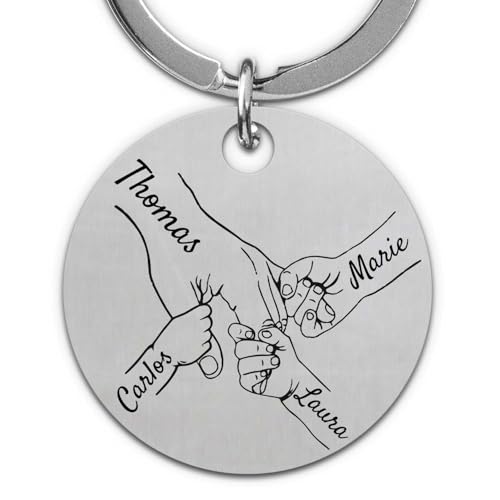 GRAVURZEILE - Schlüsselanhänger mit Gravur - Kinderhände halten Papa - Vielseitig personalisierbar mit Namen & Symbolen - Geschenk für Papa zum Vatertag & Geburtstag - Ø 3 cm - Variante: Papa+3 von GRAVURZEILE