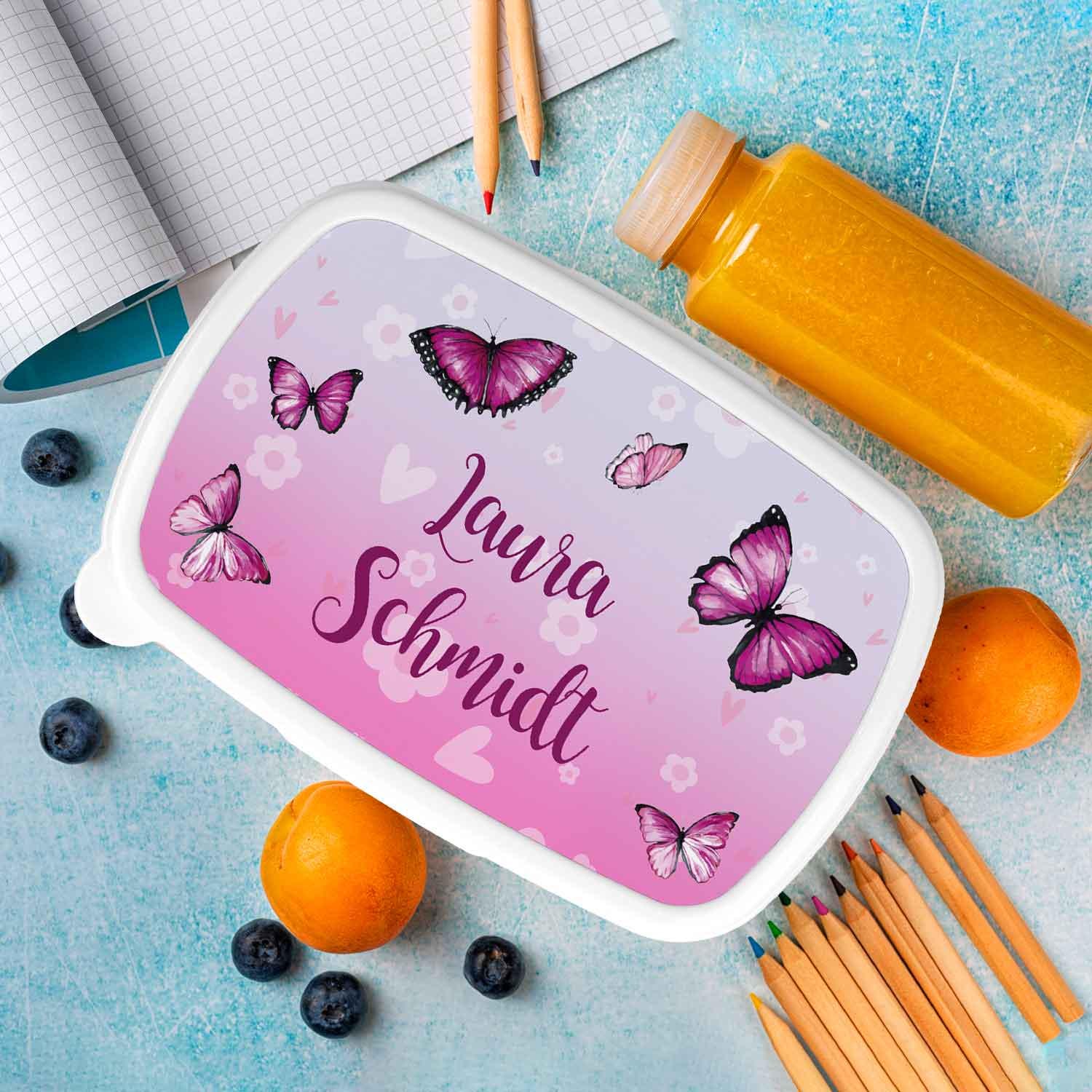 Lunchbox Schmetterling - Personalisierte Brotdose Für Kinder Mit Name Geschenk Zur Einschulung Geburtstag Kommunion Taufgeschenk von GRAVURZEILEShop