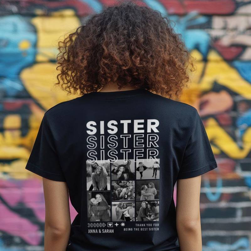 Personalisiertes Oversized T-Shirt „Sister" - Bis Zu 8 Fotos, Name & Spruch Geschenk Schwester Geschwister Shirt Beste von GRAVURZEILEShop