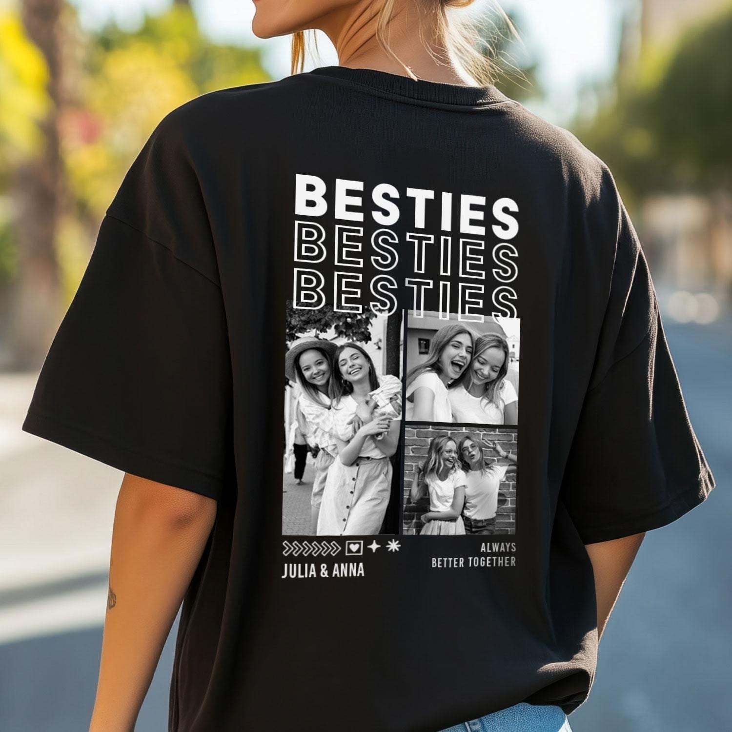 Personalisiertes Oversized T-Shirt „Besties" - Bis Zu 8 Fotos, Name & Spruch Geschenk Beste Freundin Freundschafts Shirt Bff Bestie von GRAVURZEILEShop