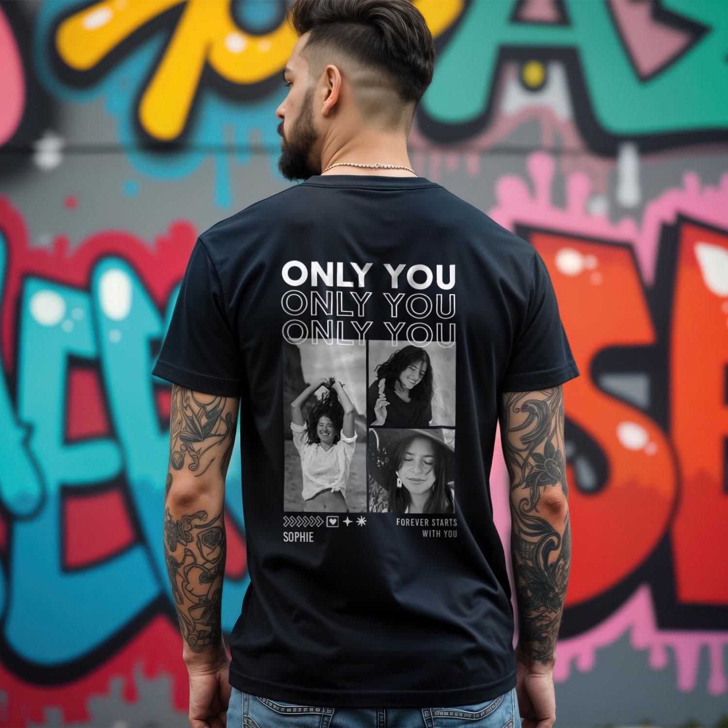 Personalisiertes Oversized T-Shirt „Only You" - Bis Zu 8 Fotos, Name & Spruch Geschenk Beste Freundin Freundschaft Shirt Bff Partner von GRAVURZEILEShop