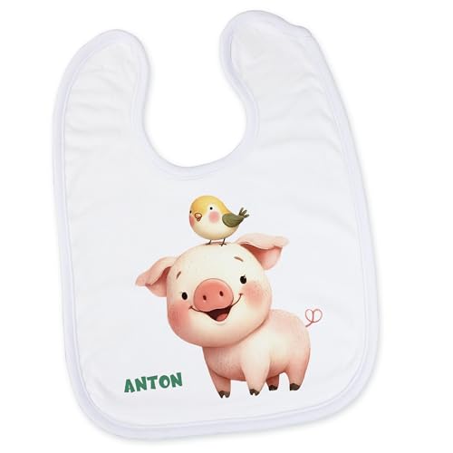 GRAZDesign Lätzchen personalisiert mit Namen Schwein Baby Geschenk Geburt, Taufe von GRAZDesign