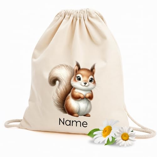 GRAZDesign Personalisierter Kinder Turnbeutel mit Eichhörnchen Motiv - Stoffbeutel mit Namen bedruckbar - Geschenk für Kinder von GRAZDesign