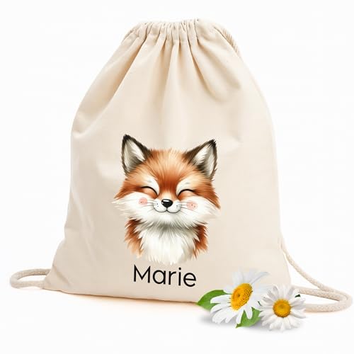 GRAZDesign Personalisierter Kinder Turnbeutel mit Fuchs Design und Namen - Stoffbeutel für Kindergarten und Schule Rucksack Wäschewechsel Beutel von GRAZDesign