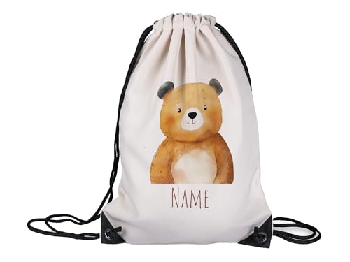 GRAZDesign Personalisierter Turnbeutel für Kinder - Kindergarten Stoffbeutel mit niedlichem Bär Design - Tasche mit Name von GRAZDesign