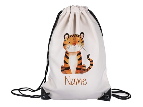 GRAZDesign Personalisierter Turnbeutel für Kinder - Kindergarten Tasche mit Tiger-Motiv - Stoffbeutel mit eigenem Namen bedruckt von GRAZDesign