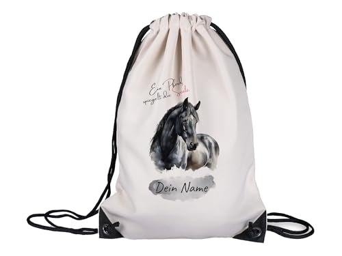 GRAZDesign Pferd Turnbeutel Rucksack - Pferde - Stoffbeutel mit Namen personalisiert für Kinder und Erwachsene von GRAZDesign