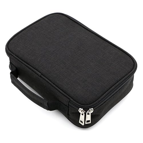GREATRICH 23x16x7cm Federmäppchen, Mäppchen Großes Schwarz mit 3 Fächern, Federmappe Robuster Polyester mit Tragegriff, Federtasche für Schule/Büro, Jugendliche & Erwachsene von GREATRICH