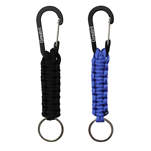 GREATRIL Schlüsselanhänger Karabiner mit Schlüsselanhänger Paracord Schlüsselanhänger Clips für draussen Jungen/Mädchen/Männer/Frauen (Schwarz+Blau) von GREATRIL