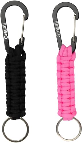 GREATRIL Schlüsselanhänger Karabiner mit Schlüsselanhänger Paracord Schlüsselanhänger Clips für Jungen/Mädchen/Männer/Frauen (Schwarz+Rosa) von GREATRIL