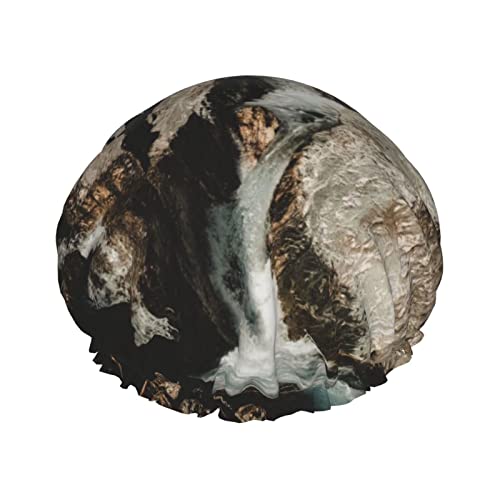 Duschhaube, Motiv: Fluss und graue Felsen, bedruckte Haarkappe, wiederverwendbare Badekappe, wasserdichte Duschhauben für Frauen, alle Haarlängen von GREB