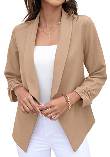 GRECERELLE Blazer Damen Elegant Sommer Leicht Business Geschäft Büro Arbeit Outwear Festlich 3/4 Arm Gerüschte Ärmel Gekürzter Short Bolero Jacke Blazer für Damen (Khaki, 36) von GRECERELLE