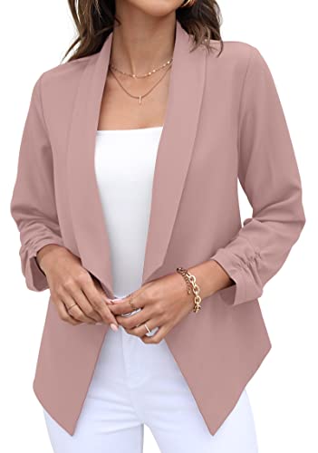 GRECERELLE Blazer Damen Elegant Sommer Leicht Business Geschäft Büro Arbeit Outwear Festlich 3/4 Arm Gerüschte Ärmel Gekürzter Short Bolero Jacke Blazer für Damen (Rosa, 40) von GRECERELLE