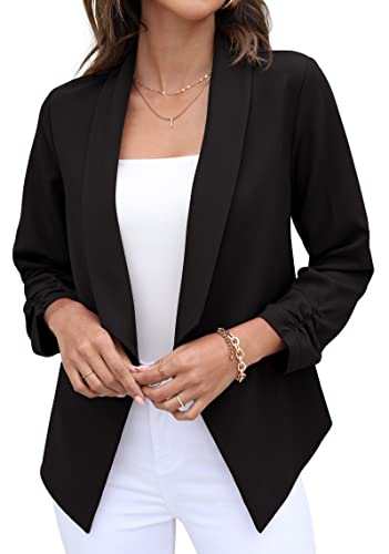 GRECERELLE Blazer Damen Elegant Sommer Leicht Business Geschäft Büro Arbeit Outwear Festlich 3/4 Arm Gerüschte Ärmel Gekürzter Short Bolero Jacke Blazer für Damen (Schwarz, 40) von GRECERELLE