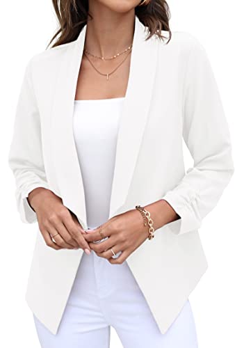 GRECERELLE Blazer Damen Elegant Sommer Leicht Business Geschäft Büro Arbeit Outwear Festlich 3/4 Arm Gerüschte Ärmel Gekürzter Short Bolero Jacke Blazer für Damen (Weiß, 44) von GRECERELLE