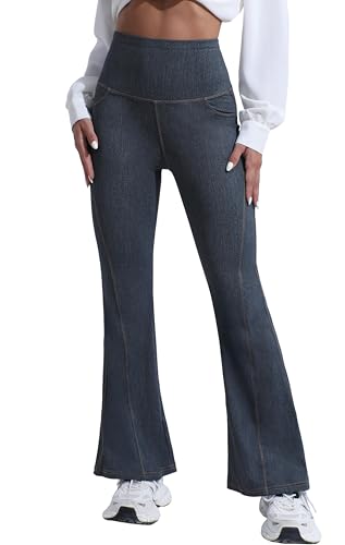 GRECERELLE Damen Hose Yogahose Jogginghose High Waist Freizeit Flared Jeans für Damen Sporthose Elastische Jazzpants Arbeit lässig Büro Yoga-Hose mit Taschen (Dunkelblau, 3XL) von GRECERELLE