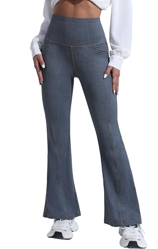 GRECERELLE Damen Hose Yogahose Jogginghose High Waist Freizeit Flared Jeans für Damen Sporthose Elastische Jazzpants Arbeit lässig Büro Yoga-Hose mit Taschen (Hellblau, XXL) von GRECERELLE