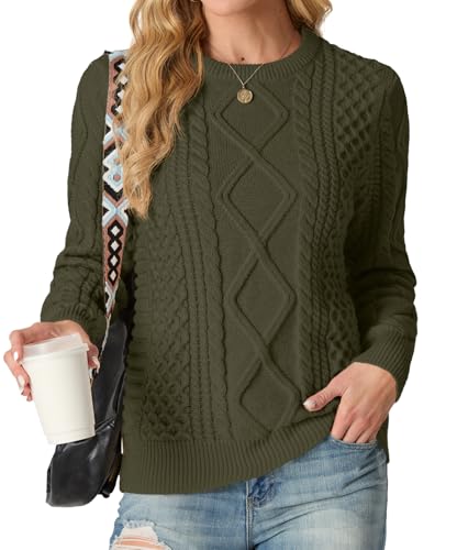 GRECERELLE Damen Pullover Lässige Sweater Rundhals Herbst Strickpullover Pullover für Damen Elegant Winter Gerippt Damenpullover Pullover Sweateshirt (Armeegrün,L) von GRECERELLE
