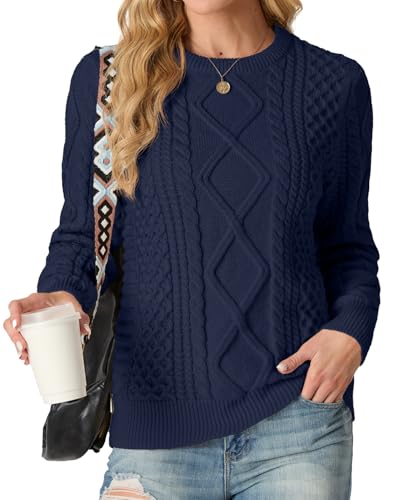 GRECERELLE Damen Pullover Lässige Sweater Rundhals Herbst Strickpullover Pullover für Damen Elegant Winter Gerippt Damenpullover Pullover Sweateshirt (Marineblau,L) von GRECERELLE