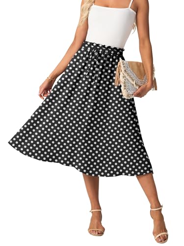 GRECERELLE Damen Rock Sommer Midi Langer Midirock A-Linie Flowy mit Taschen leicht und luftig (PD Weiß Schwarz Blume, M) von GRECERELLE