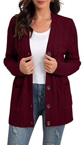 GRECERELLE Schwarze Strickjacke Damen - Damen Strickjacke mit Langen Ärmeln, Taschen und Knöpfen für den Herbst (Rot, L) von GRECERELLE