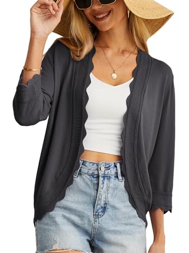 GRECERELLE Damen Strickjacke Sommer Leichte Kurz Elegant Langarm Strickpullover Jäckchen Damen Sommer mit V-Ausschnitt Vintage Klassisch Cardigan Bolero für Kleid (Dunkelgrau, XL) von GRECERELLE