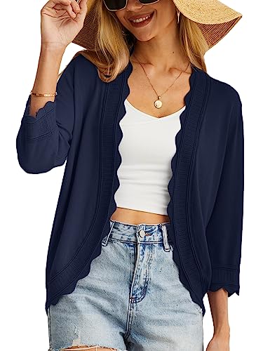 GRECERELLE Damen Strickjacke Sommer Leichte Kurz Elegant Langarm Strickpullover Jäckchen Damen Sommer mit V-Ausschnitt Vintage Klassisch Cardigan Bolero für Kleid (Marineblau, M) von GRECERELLE