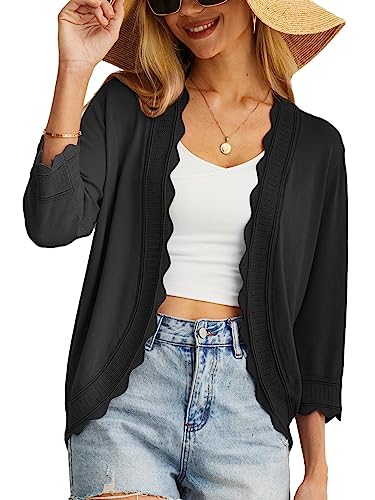 GRECERELLE Damen Strickjacke Sommer Leichte Kurz Elegant Langarm Strickpullover Jäckchen Damen Sommer mit V-Ausschnitt Vintage Klassisch Cardigan Bolero für Kleid (Schwarz, S) von GRECERELLE