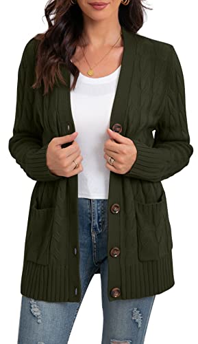 GRECERELLE Dicke Strickjacke Damen Winter Lang Oversize Pullover Damen Langarm Cardigan Mit Taschen und Knöpfen (Grün, XL) von GRECERELLE