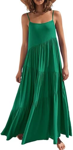 GRECERELLE Elegantes Damen-Sommer-Tiered-Maxi-Kleid - Leicht, fließend und perfekt für Strandurlaube (Grün, M) von GRECERELLE
