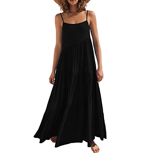 GRECERELLE Elegantes Damen-Sommer-Tiered-Maxi-Kleid - Leicht, fließend und perfekt für Strandurlaube (Schwarz, XXL) von GRECERELLE