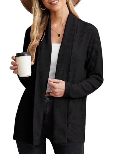 GRECERELLE Frauen lässig Revers Lange Strickjacke leichtes Rundhalsausschnitt Designer Tops für Kleid Sommer Abend Hochzeit (Schwarz, L) von GRECERELLE