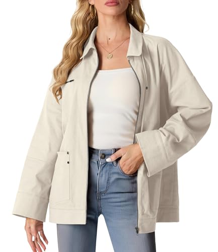 GRECERELLE Hemdjacke Damen Herbst Elegant Jacket Lässig Jacken für Damen mit Revers und Taschen (Aprikose, S) von GRECERELLE