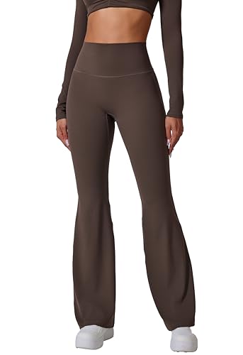 GRECERELLE Hochtaillierte, Dehnbare Yoga-Schlaghosen für Frauen - perfekt für Yoga, Fitness und Alltagskleidung (Dunkelbraun, XL) von GRECERELLE