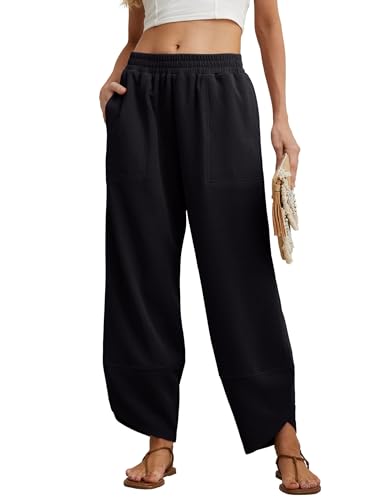 GRECERELLE Jogginghose Damen Lässig Sporthose Sweatpants Freizeithose mit Taschen (01 Schwarz, XXL) von GRECERELLE