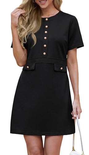 GRECERELLE Kleid Damen Elegant Etuikleider Business Kleid Kurzarm Rundhals Bodycon Retro Bleistiftkleid Cocktailkleid (Schwarz, XXL) von GRECERELLE