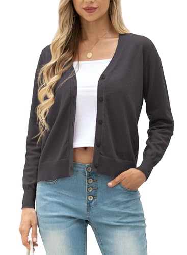 GRECERELLE Strickjacke Damen Cardigan Elegant Leichte V-Ausschnitt Langarm Knopfleiste Winterjacke Strickjacken füR Damen (Dunkelgrau, M) von GRECERELLE