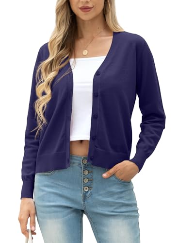 GRECERELLE Strickjacke Damen Cardigan Elegant Leichte V-Ausschnitt Langarm Knopfleiste Winterjacke Strickjacken füR Damen (Marineblau, XXL) von GRECERELLE