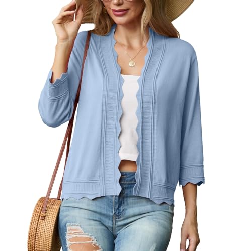 GRECERELLE Strickjacke Damen Sommer Leichte Bolero Elegant Shrug Rüschen Jäckchen Cardigan Damen Strickpullover Rüschenärmelfür Kleid Sommerabend Hochzeit (Hellblau, S) von GRECERELLE