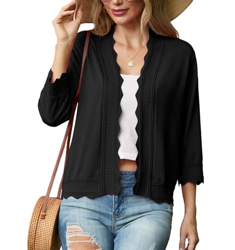GRECERELLE Strickjacke Damen Sommer Leichte Bolero Elegant Shrug Rüschen Jäckchen Cardigan Damen Strickpullover Rüschenärmelfür Kleid Sommerabend Hochzeit (Schwarz, M) von GRECERELLE
